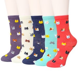Darller 5 Pairs Womens Colorful Cute Animal Design Casual Cotton Crew Socks by Darller