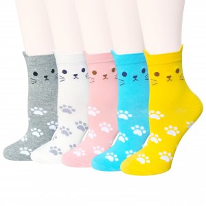 Darller 5 Pairs Womens Colorful Cute Animal Design Casual Cotton Crew Socks by Darller